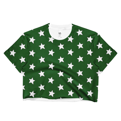 White Stars on Dark Green Cropped T-Shirt