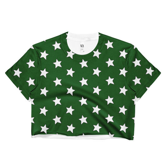 White Stars on Dark Green Cropped T-Shirt