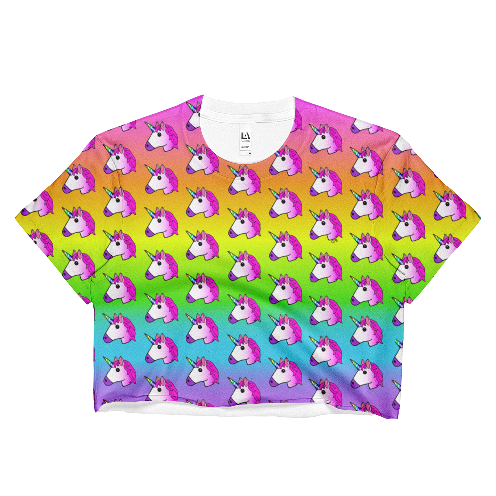 Unicorn Rainbow Ombre Cropped T-Shirt