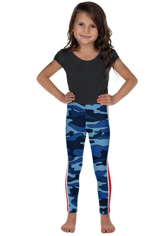 Navy Camo Red Stripe Kid's Leggings