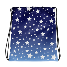 White Stars Blue Ombre Drawstring Bag