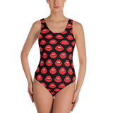 Red Lips on Black One-Piece