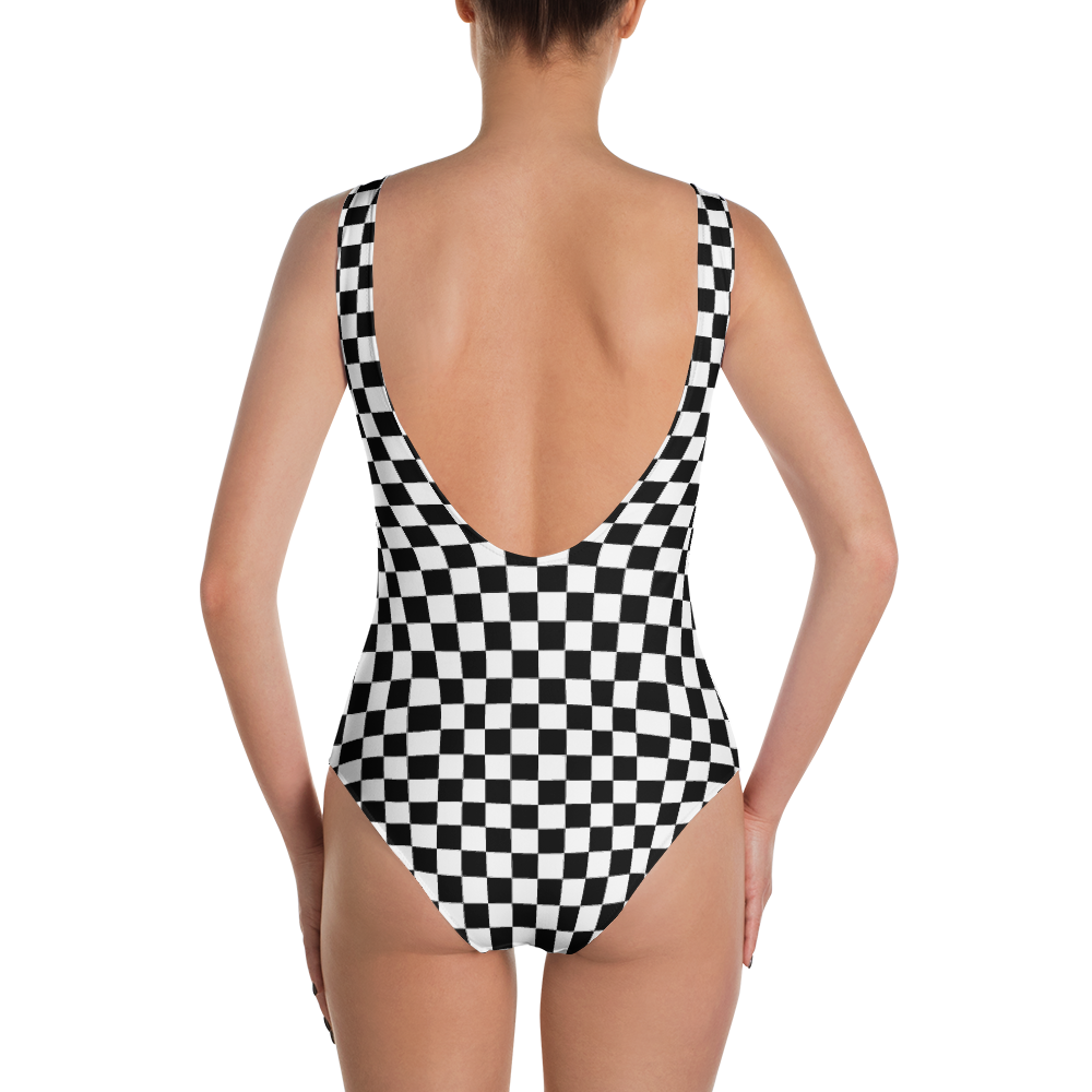 Black and white checkered one piece swimsuit hotsell