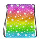White Stars Rainbow Ombre Drawstring Bag
