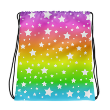 White Stars Rainbow Ombre Drawstring Bag