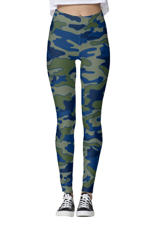 Olive-Coloured Camo Leggings with Side Pockets