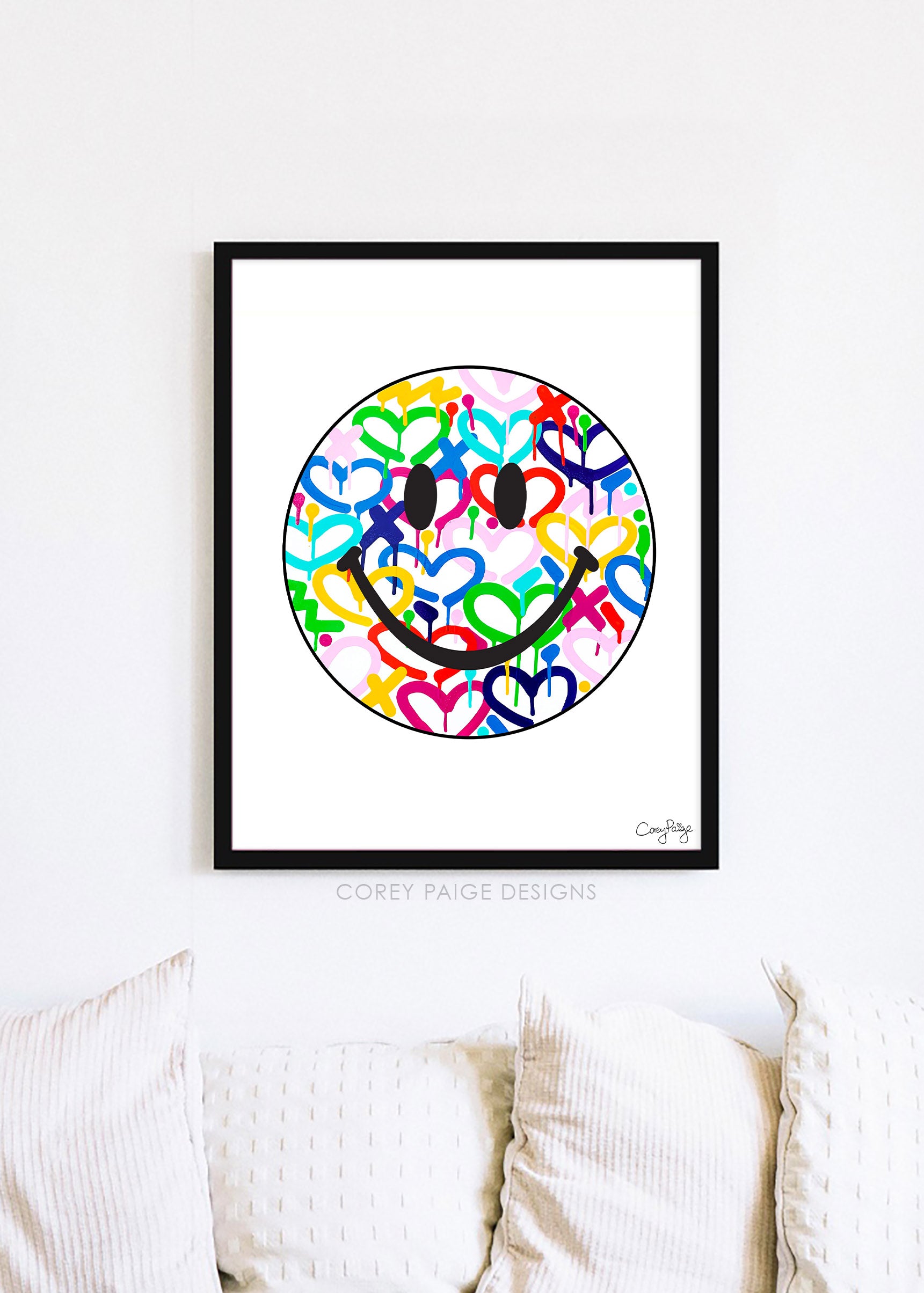 Rainbow Electric Love Happy Face Framed Print