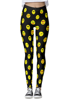 Happy Face Emojis Black Leggings