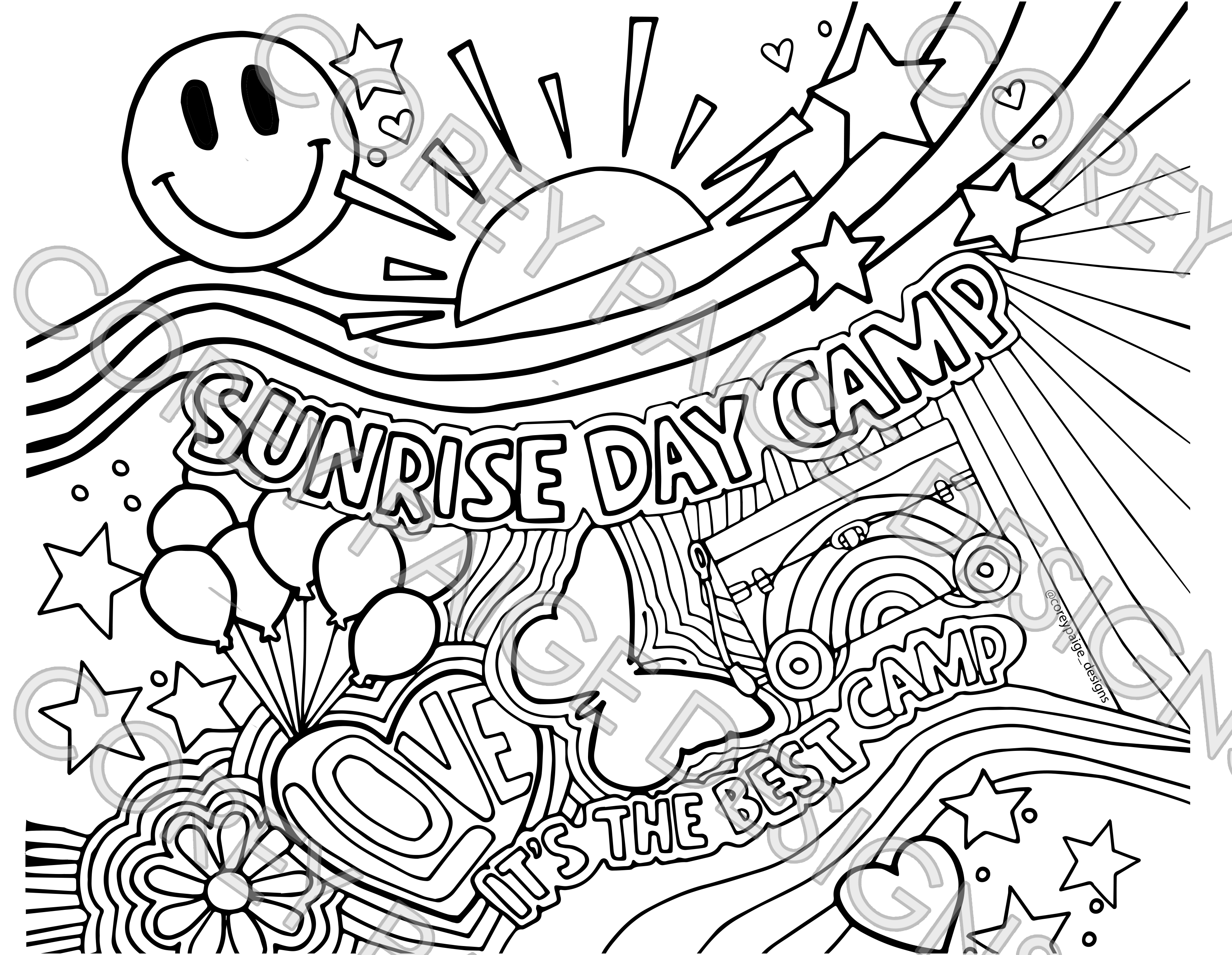 Sunrise Day Camp Coloring Sheet Pack